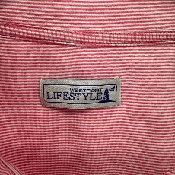 Westport Lifestyle Men’s 1/4 Zip Pink White Stripe UPF Water Wicking Stretch Pul - Picture 4 of 8